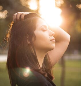 Woman breathing and praying